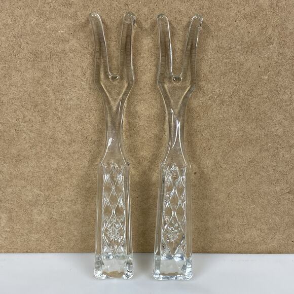 2 Vintage Anchor Hocking Wexford Salad Forks Glass Utensils Serving - Picture 2 of 8